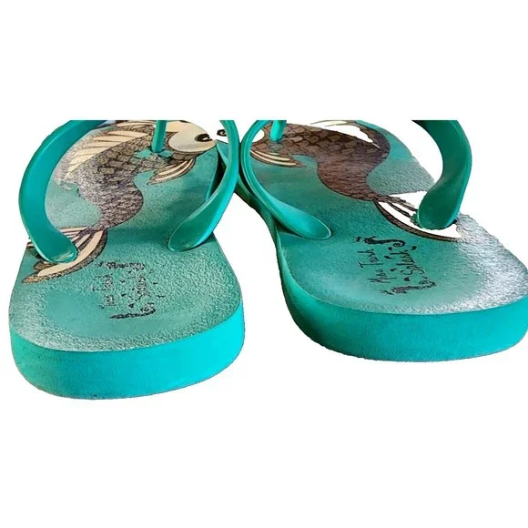 Miss Trish Splash Fish Flip Flops US Size 7 Embellished Green - Picture 5 of 7